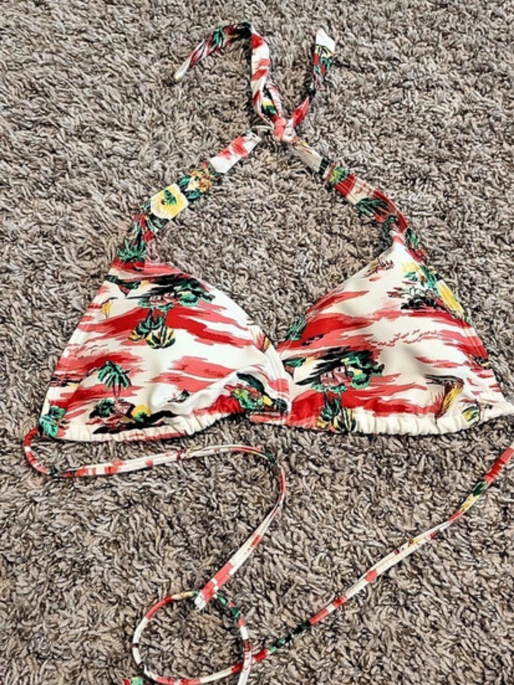 Floral Bikini Top White & Red Size Large Like New